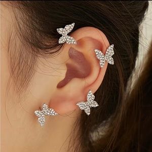Sparkle Butterfly Ear Clip Non Pierced Clip On Earrings NWT